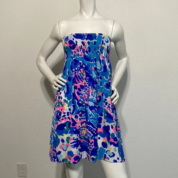 Lilly Pulitzer Multi Hit The Spot Strapless Mini Dress Size S - Picture 1 of 8